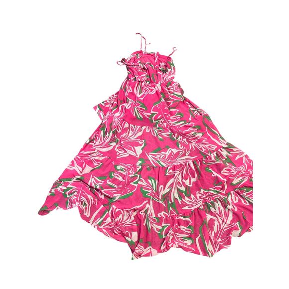 OneTheLand‎ Maxi Dress Pink Tropical Leaf Print Boho Resort Size Small VGUC - Picture 3 of 12